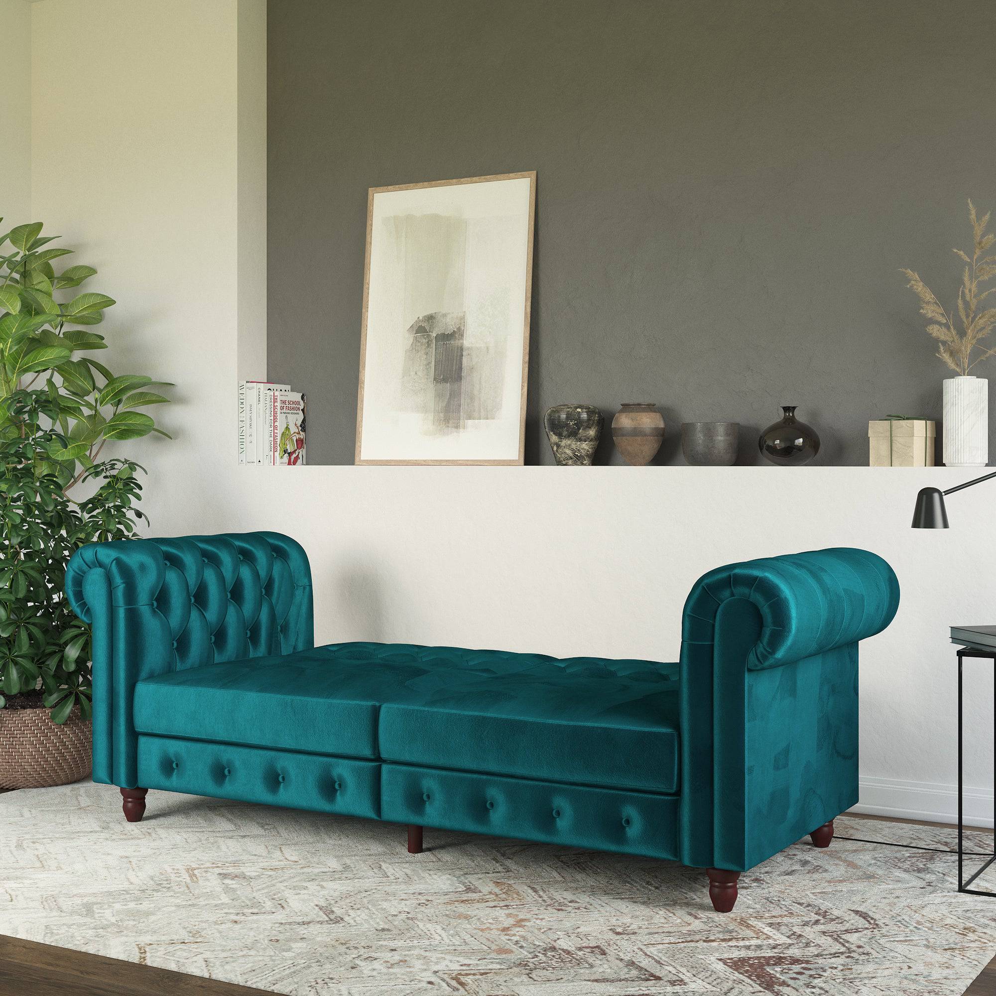 Felix Chesterfield Sofa Bed - Teal Velvet by Dorel - Price Crash Furniture