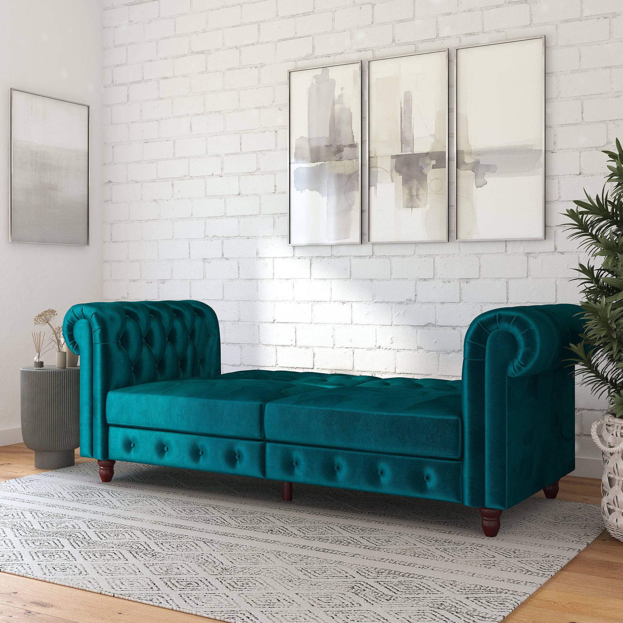 Felix Chesterfield Sofa Bed - Teal Velvet by Dorel - Price Crash Furniture