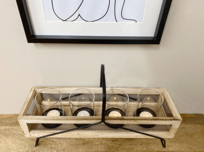 Four Piece Candle Holder in Wooden Display Tray - Price Crash Furniture