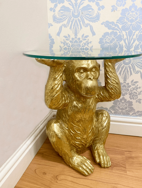 Gold Chimp With Glass Top Side Table - Price Crash Furniture