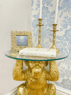 Gold Chimp With Glass Top Side Table - Price Crash Furniture