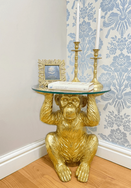 Gold Chimp With Glass Top Side Table - Price Crash Furniture