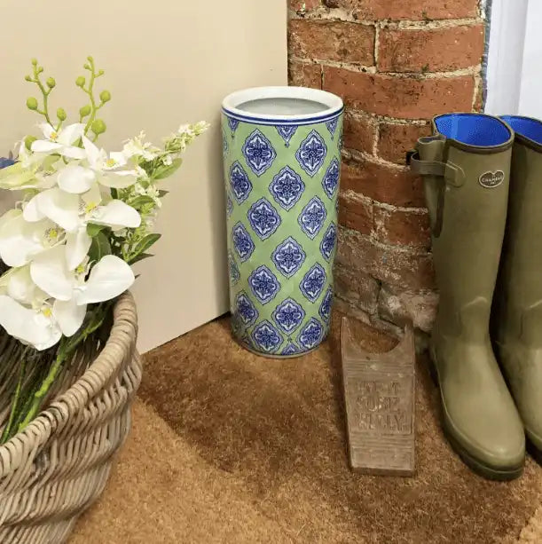 Green And White Diamond Print Umbrella Stand - Price Crash Furniture