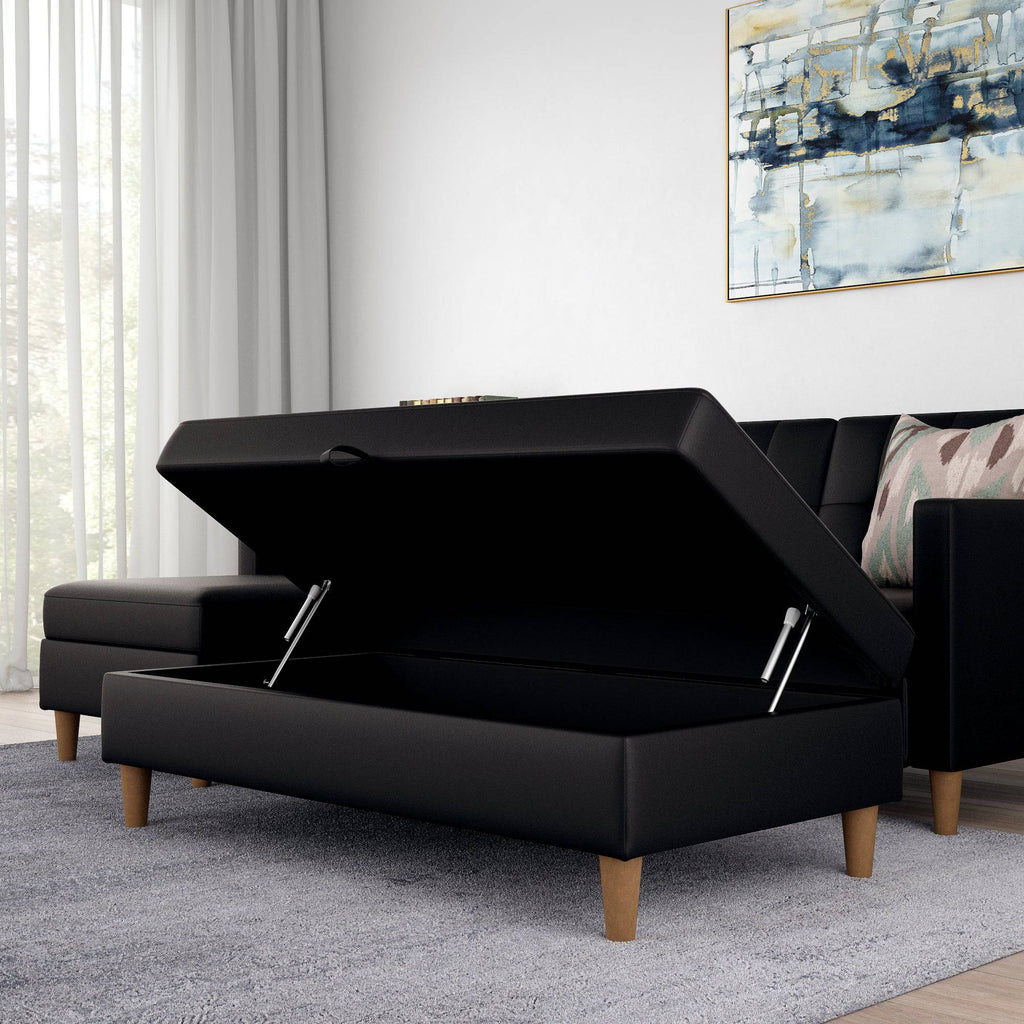 Hartford Storage Ottoman - Black Faux Leather by Dorel - Price Crash Furniture