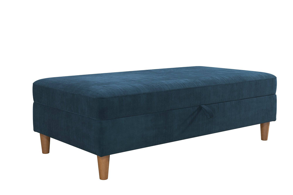Hartford Storage Ottoman - Blue Chenille by Dorel - Price Crash Furniture