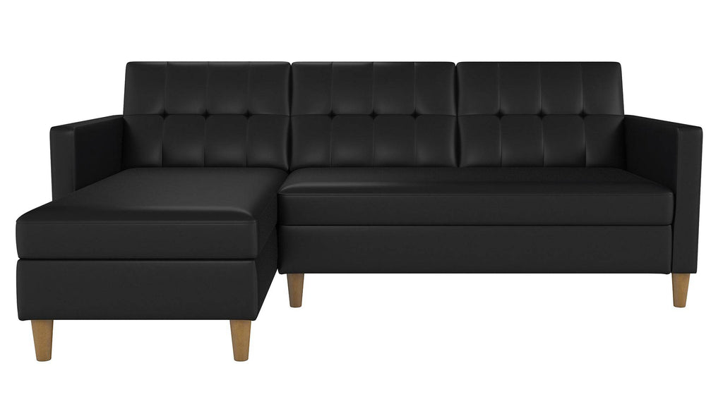 Hartford Storage Sectional Sofa Bed with Storage Chaise - Black Faux Leather by Dorel - Price Crash Furniture
