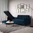 Hartford Storage Sectional Sofa Bed with Storage Chaise - Blue Chenille by Dorel - Price Crash Furniture