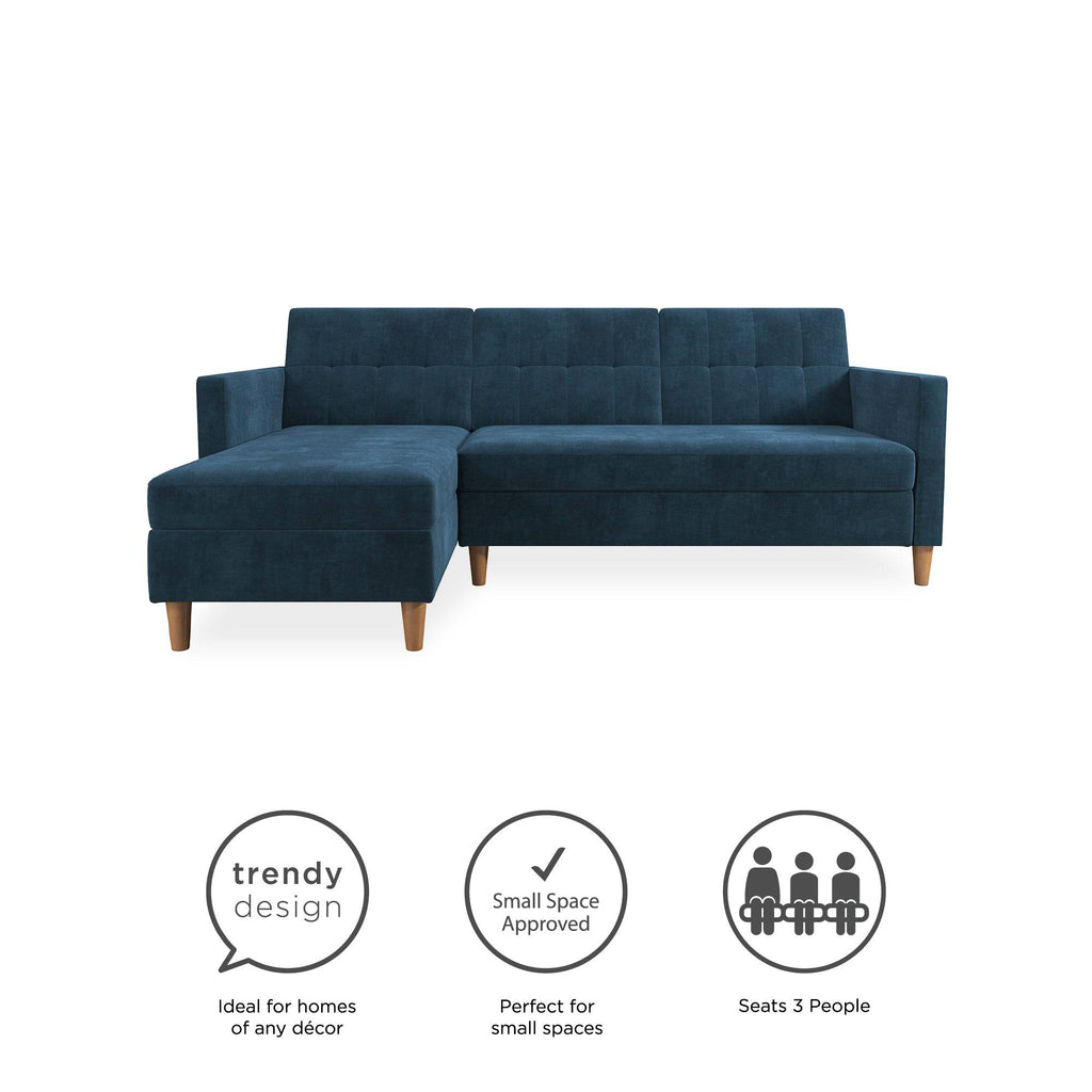 Hartford Storage Sectional Sofa Bed with Storage Chaise - Blue Chenille by Dorel - Price Crash Furniture