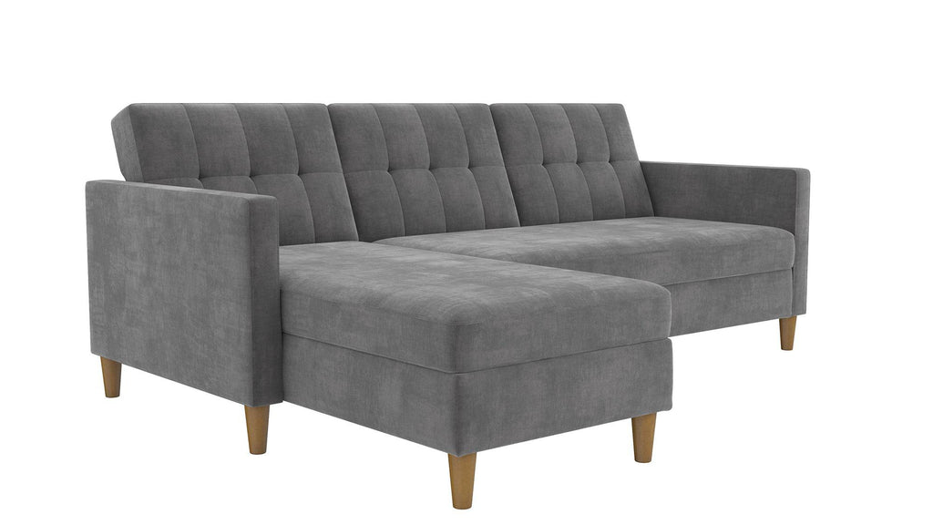 Hartford Storage Sectional Sofa Bed with Storage Chaise - Grey Chenille by Dorel - Price Crash Furniture