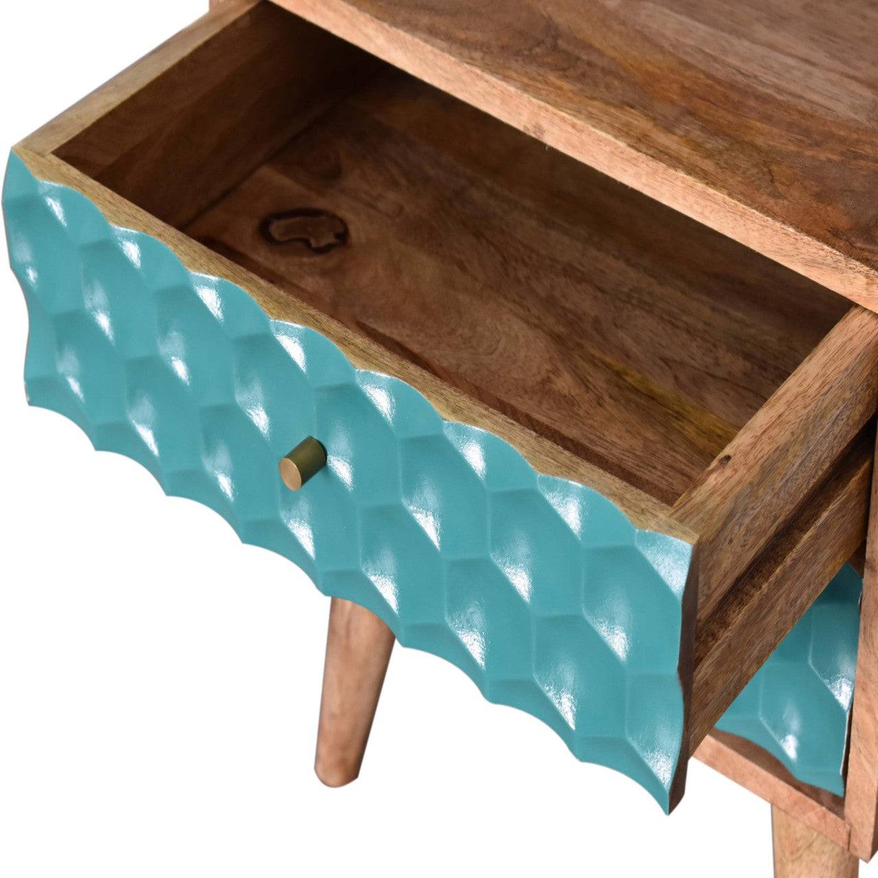 Honeycomb Carved Teal Bedside with Open Slot by Artisan Furniture - Price Crash Furniture