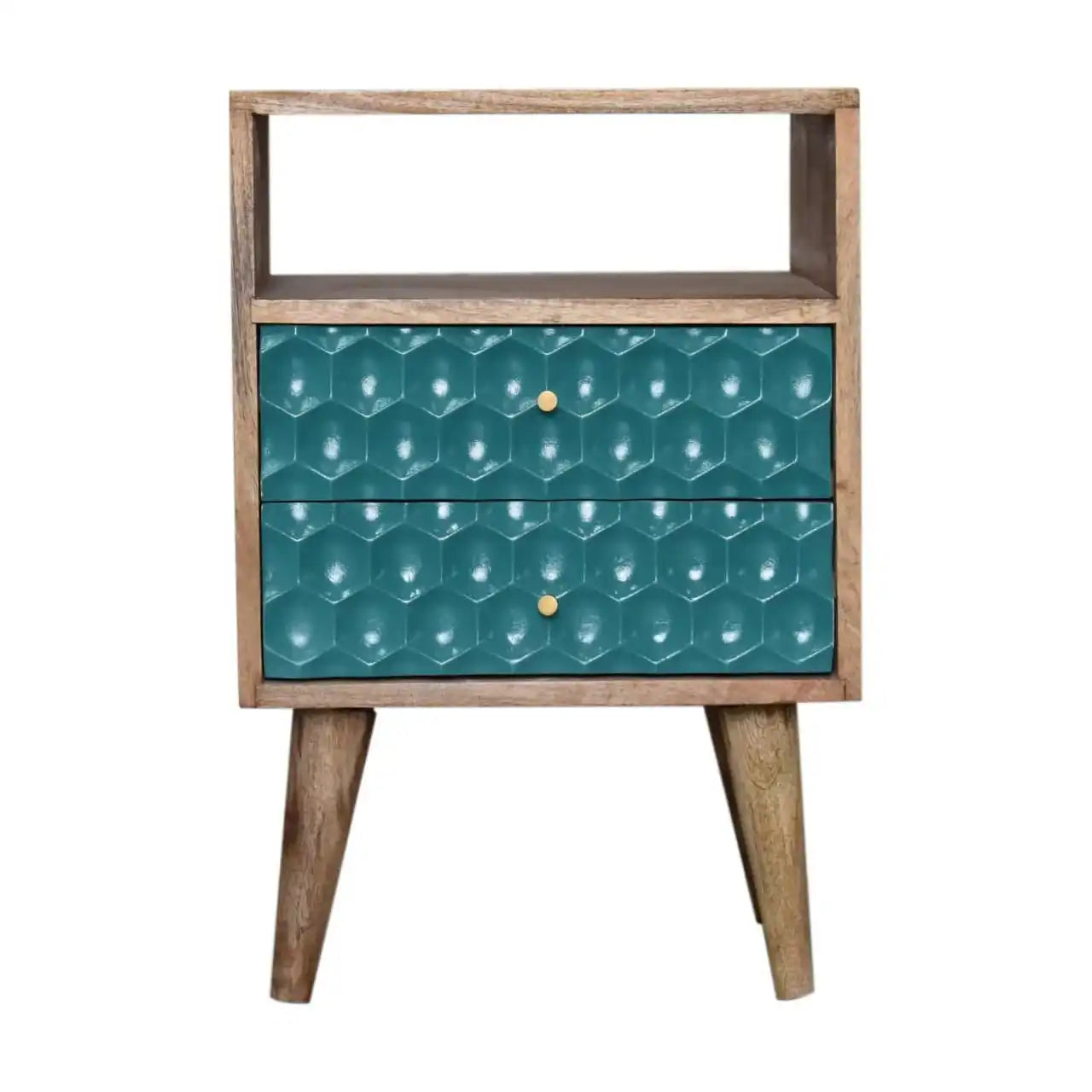 Honeycomb Carved Teal Bedside with Open Slot by Artisan Furniture - Price Crash Furniture
