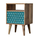 Honeycomb Carved Teal Bedside with Open Slot by Artisan Furniture - Price Crash Furniture