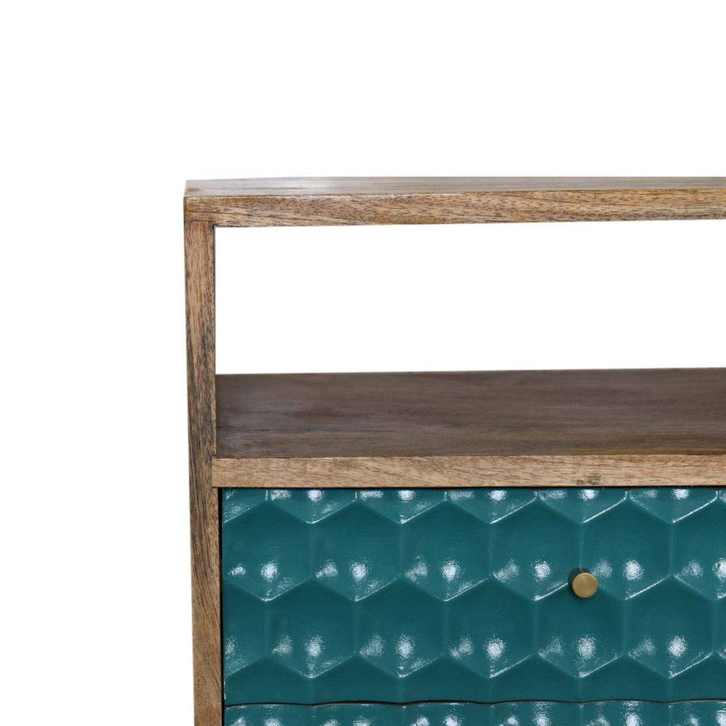 Honeycomb Carved Teal Bedside with Open Slot by Artisan Furniture - Price Crash Furniture