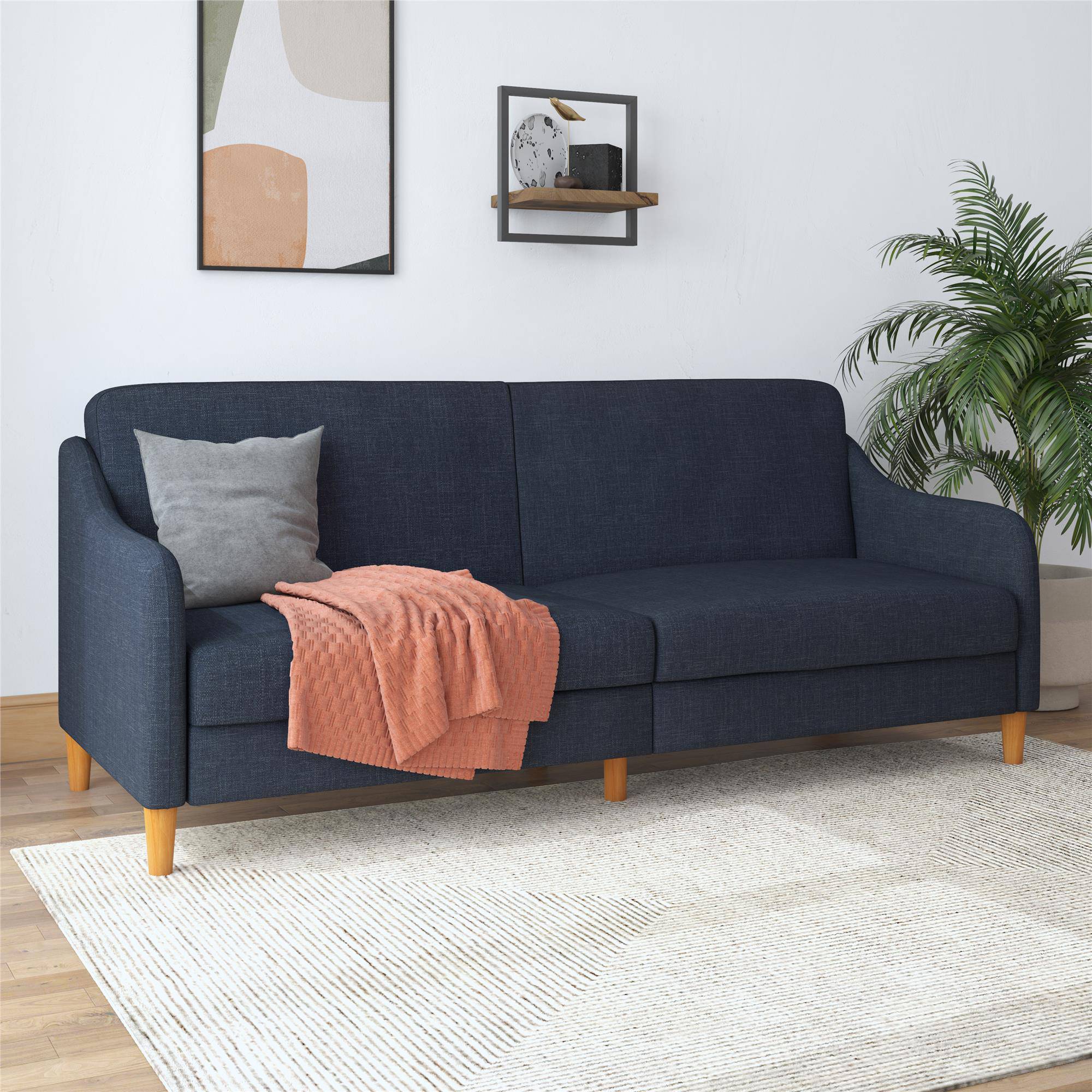 Jasper Sprung Sofa Bed - Navy Blue Linen by Dorel - Price Crash Furniture