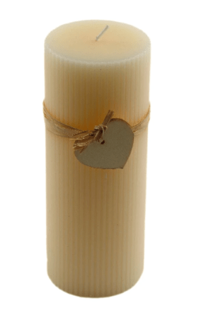 Large Cream Ridged Pillar Candle With Heart Decoration - Price Crash Furniture