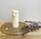 Large Cream Ridged Pillar Candle With Heart Decoration - Price Crash Furniture