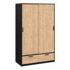 Line Wardrobe With 2 Doors + 2 Drawers In Black And Jackson Hickory Oak - Price Crash Furniture