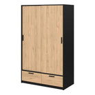 Line Wardrobe With 2 Doors + 2 Drawers In Black And Jackson Hickory Oak - Price Crash Furniture