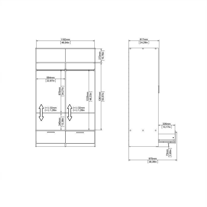 Line Wardrobe With 2 Doors + 2 Drawers In Black And Jackson Hickory Oak - Price Crash Furniture