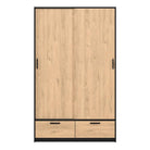 Line Wardrobe With 2 Doors + 2 Drawers In Black And Jackson Hickory Oak - Price Crash Furniture