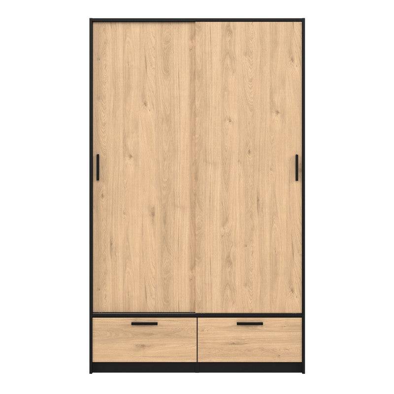 Line Wardrobe With 2 Doors + 2 Drawers In Black And Jackson Hickory Oak - Price Crash Furniture