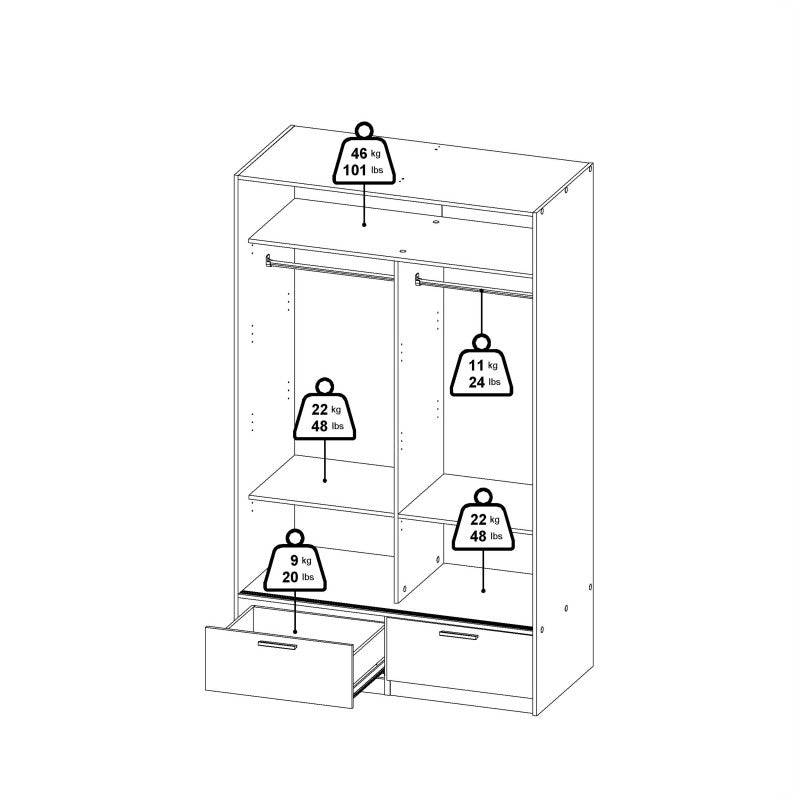 Line Wardrobe With 2 Doors + 2 Drawers In Black And Jackson Hickory Oak - Price Crash Furniture