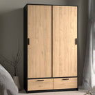 Line Wardrobe With 2 Doors + 2 Drawers In Black And Jackson Hickory Oak - Price Crash Furniture