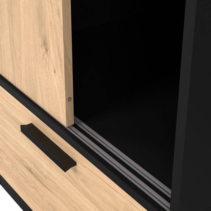 Line Wardrobe With 2 Doors + 2 Drawers In Black And Jackson Hickory Oak - Price Crash Furniture