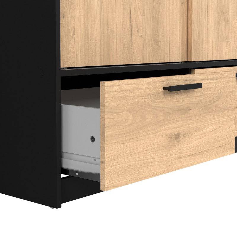 Line Wardrobe With 2 Doors + 2 Drawers In Black And Jackson Hickory Oak - Price Crash Furniture