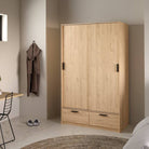 Line Wardrobe With 2 Doors + 2 Drawers In Jackson Hickory Oak - Price Crash Furniture