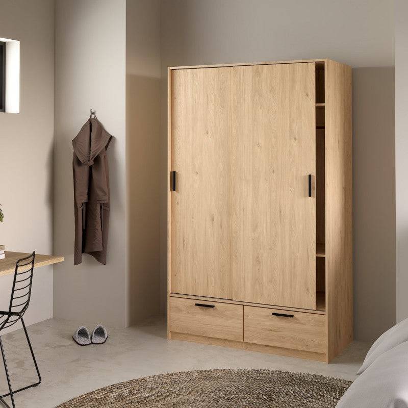 Line Wardrobe With 2 Doors + 2 Drawers In Jackson Hickory Oak - Price Crash Furniture