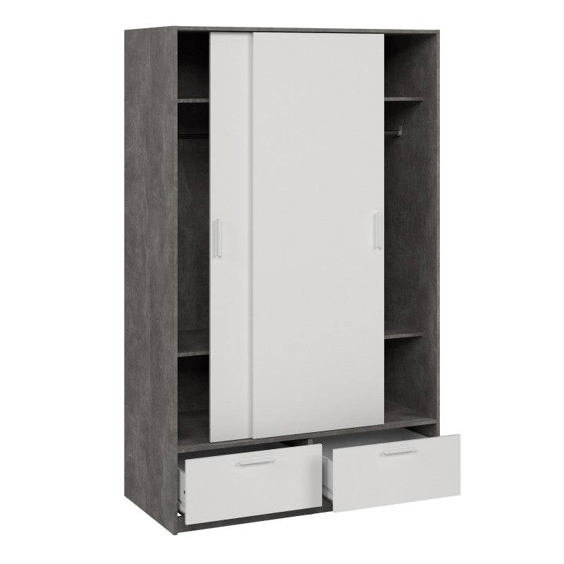 Line Wardrobe With 2 Doors + 2 Drawers In White And Concrete - Price Crash Furniture