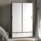 Line Wardrobe With 2 Doors + 2 Drawers In White And Concrete - Price Crash Furniture