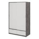 Line Wardrobe With 2 Doors + 2 Drawers In White And Concrete - Price Crash Furniture