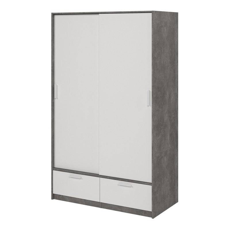 Line Wardrobe With 2 Doors + 2 Drawers In White And Concrete - Price Crash Furniture
