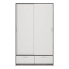 Line Wardrobe With 2 Doors + 2 Drawers In White And Concrete - Price Crash Furniture