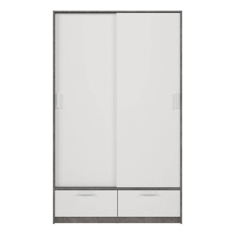 Line Wardrobe With 2 Doors + 2 Drawers In White And Concrete - Price Crash Furniture