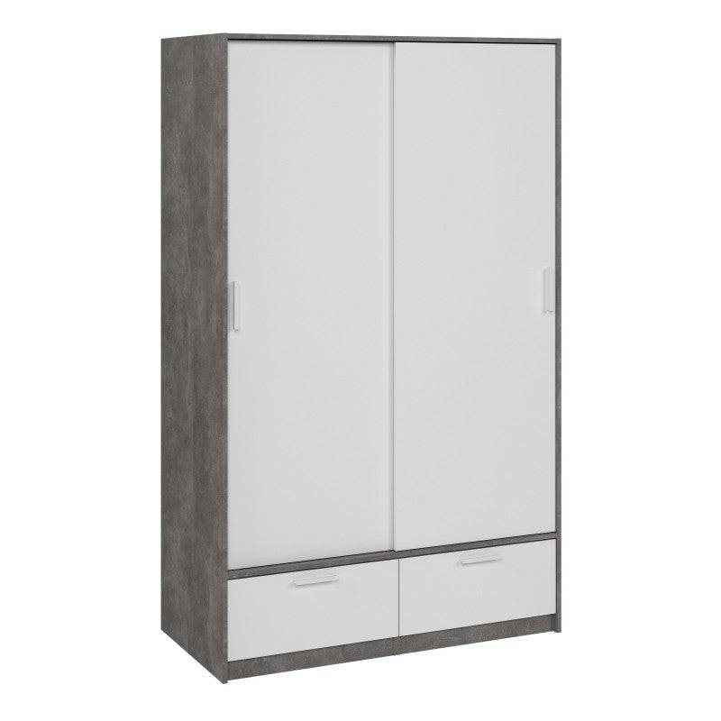Line Wardrobe With 2 Doors + 2 Drawers In White And Concrete - Price Crash Furniture