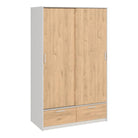 Line Wardrobe with 2 Doors + 2 Drawers In White And Jackson Hickory Oak - Price Crash Furniture