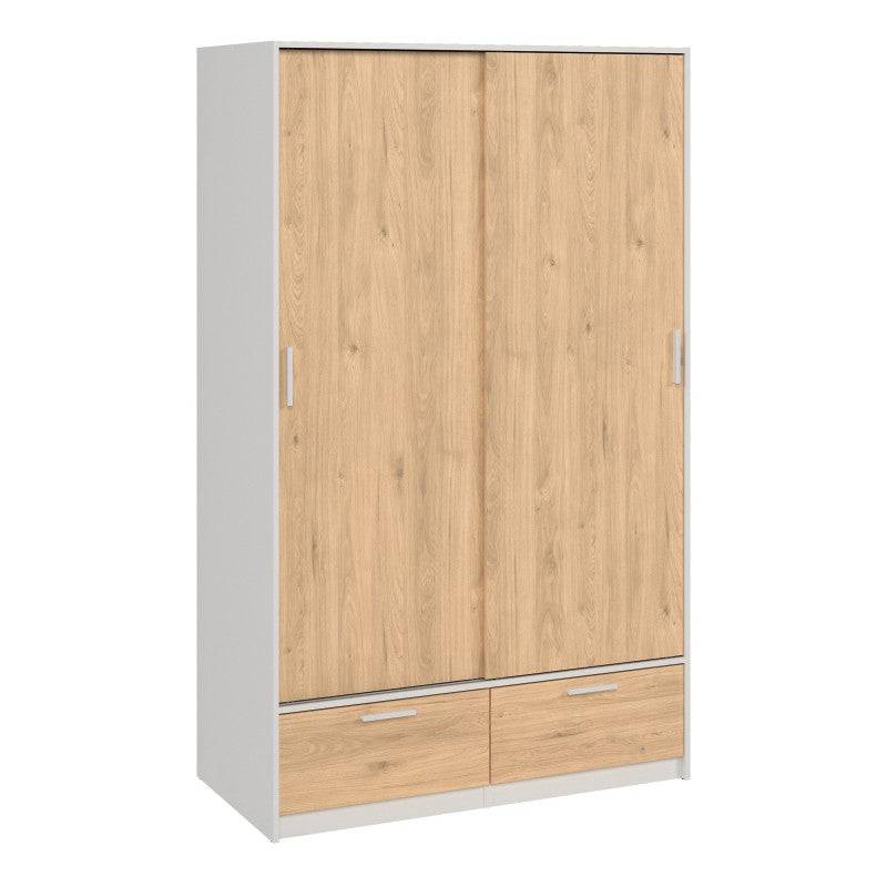 Line Wardrobe with 2 Doors + 2 Drawers In White And Jackson Hickory Oak - Price Crash Furniture