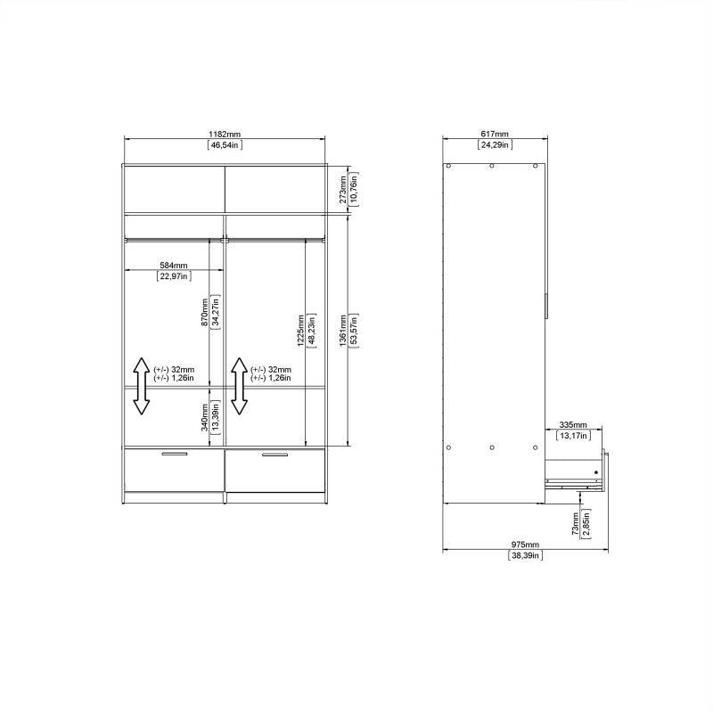 Line Wardrobe with 2 Doors + 2 Drawers In White And Jackson Hickory Oak - Price Crash Furniture