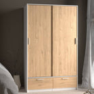 Line Wardrobe with 2 Doors + 2 Drawers In White And Jackson Hickory Oak - Price Crash Furniture