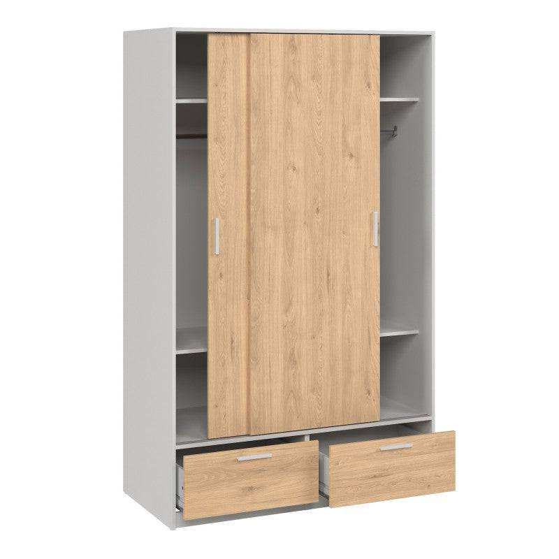 Line Wardrobe with 2 Doors + 2 Drawers In White And Jackson Hickory Oak - Price Crash Furniture