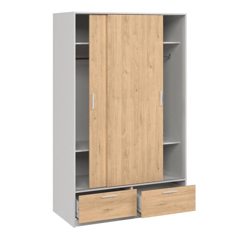 Line Wardrobe with 2 Doors + 2 Drawers In White And Jackson Hickory Oak - Price Crash Furniture