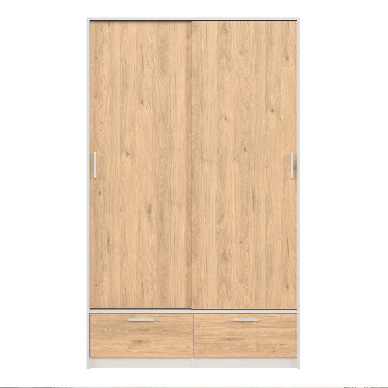 Line Wardrobe with 2 Doors + 2 Drawers In White And Jackson Hickory Oak - Price Crash Furniture