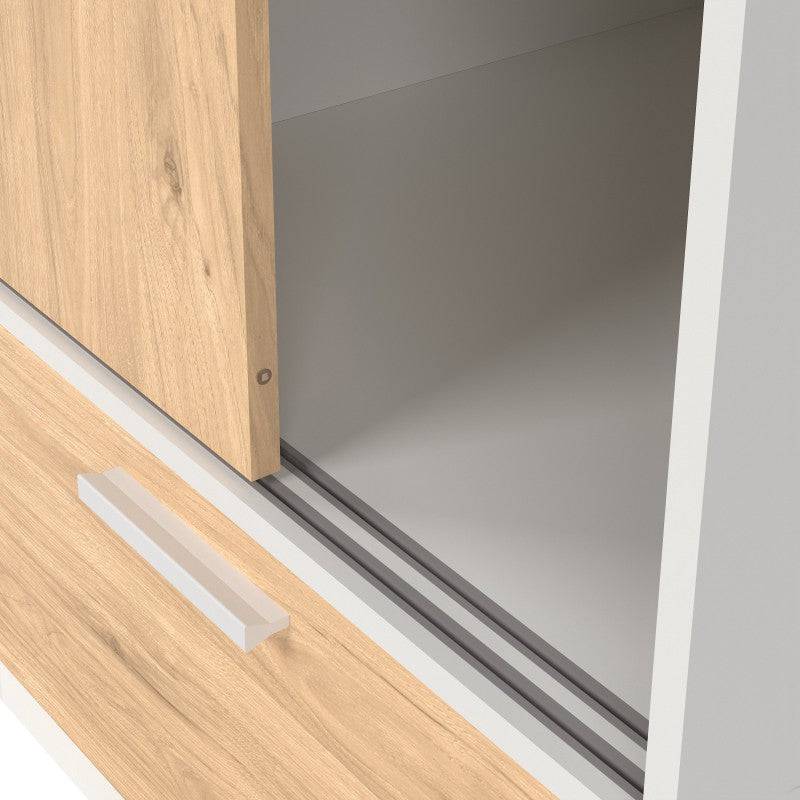 Line Wardrobe with 2 Doors + 2 Drawers In White And Jackson Hickory Oak - Price Crash Furniture