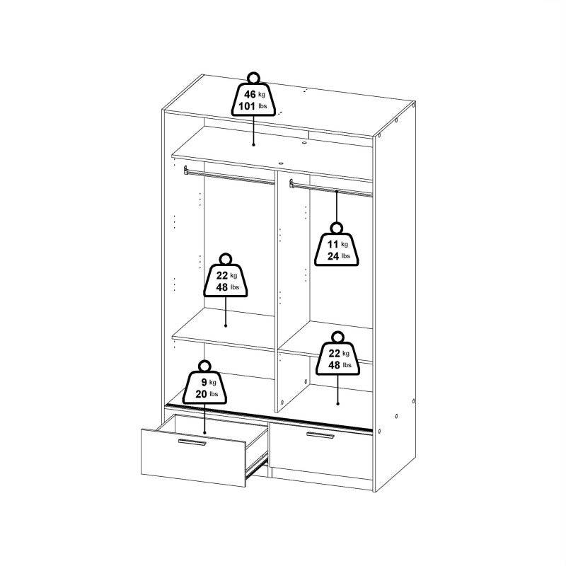 Line Wardrobe with 2 Doors + 2 Drawers In White And Jackson Hickory Oak - Price Crash Furniture