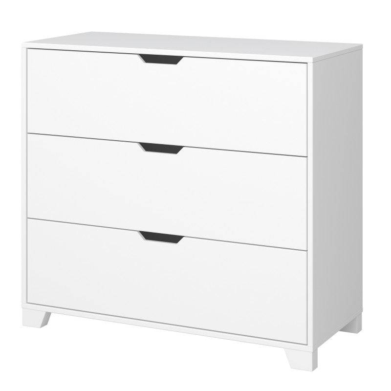 Loke 3 Drawer Chest Of Drawers In Pure White - Price Crash Furniture