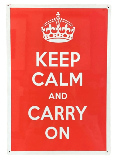 Metal Humour Wall Sign - Keep Calm And Carry On - Price Crash Furniture