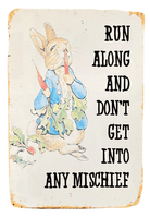 Metal Movie Wall Sign - Peter Rabbit Beatrix Potter - Run Along Mischief - Price Crash Furniture